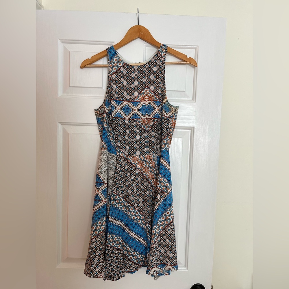 Yumi Kim Blue and Orange Patterned Midi Dress